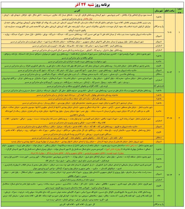 زمان‌بندی خاموشی‌های برق در خراسان شمالی اعلام شد+ جدول