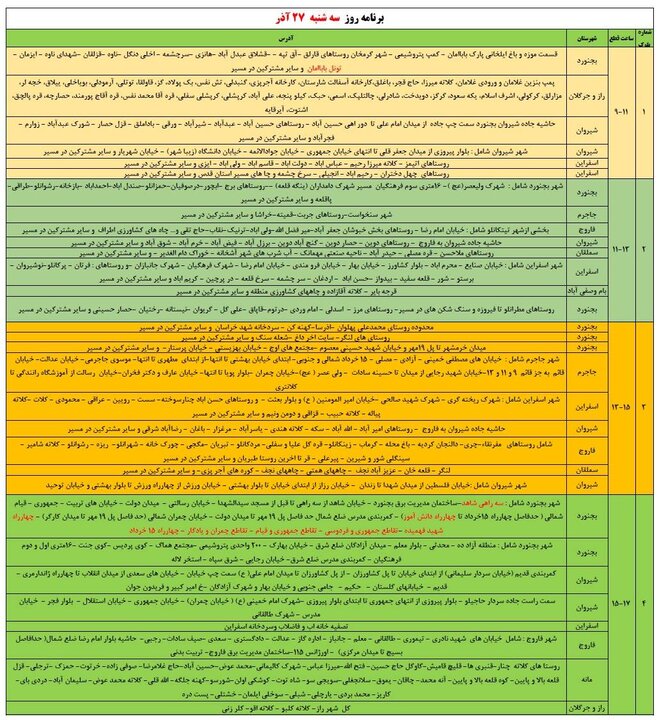 زمان‌بندی خاموشی‌های برق در خراسان شمالی اعلام شد+ جدول