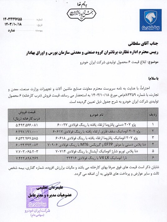وزارت صمت مجوز داد؛ قیمت جدید 6 محصول ایران خودرو اعلام شد 2