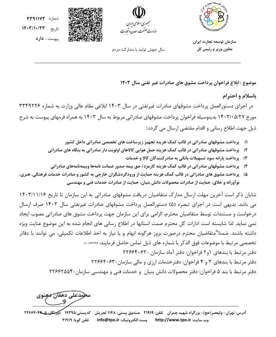 ضوابط پرداخت مشوقهای صادراتی سال ۱۴۰۳ ابلاغ شد