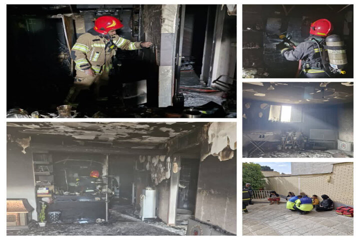 اطفا حریق آپارتمان ۴ طبقه در شیراز