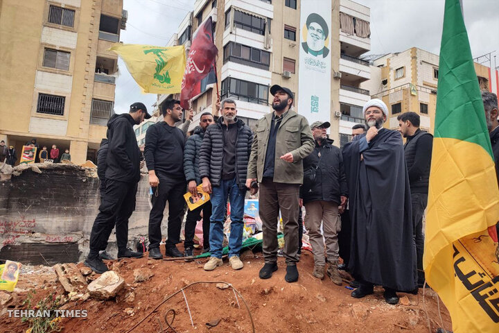 Foreign visitors gather around Nasrallah’s martyrdom site ahead of massive funeral