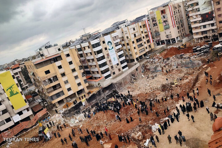 Foreign visitors gather around Nasrallah’s martyrdom site ahead of massive funeral