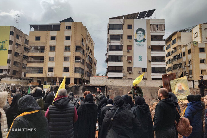 Foreign visitors gather around Nasrallah’s martyrdom site ahead of massive funeral