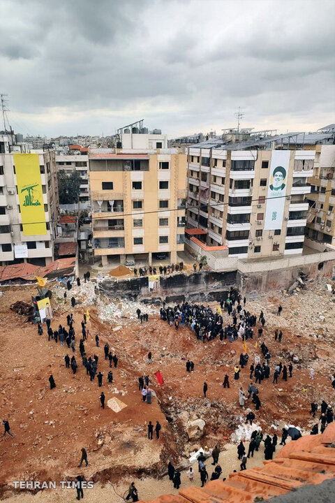 Foreign visitors gather around Nasrallah’s martyrdom site ahead of massive funeral