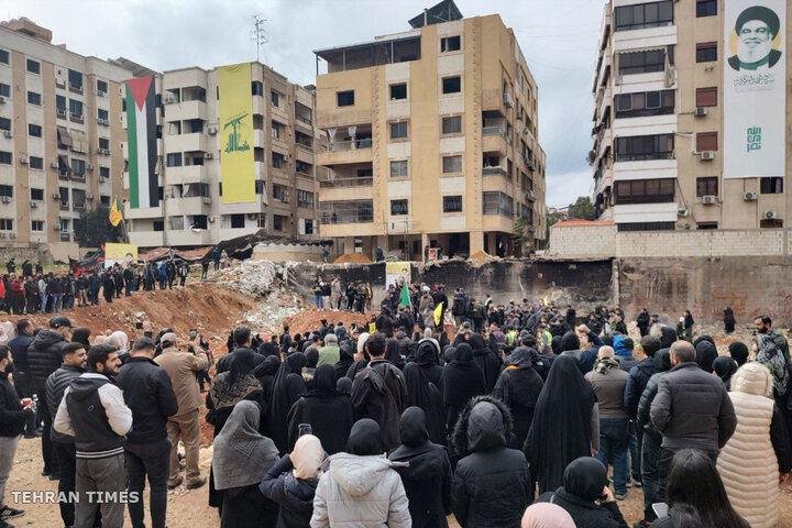 Foreign visitors gather around Nasrallah’s martyrdom site ahead of massive funeral