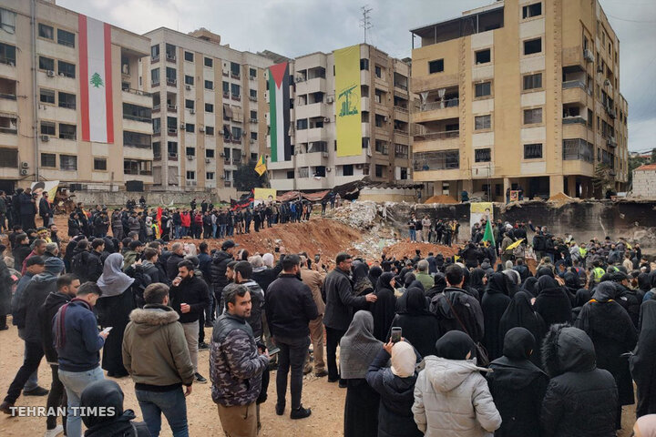 Foreign visitors gather around Nasrallah’s martyrdom site ahead of massive funeral