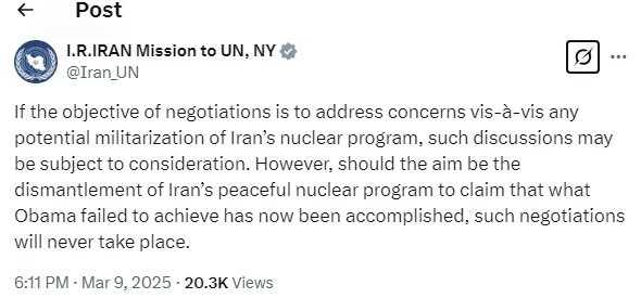 Negotiations to address concerns can be considered: Iran