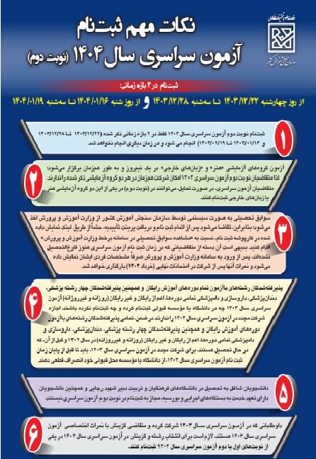 اینفوگرافی نکات مهم ثبت نام کنکور 1404 منتشر شد 2