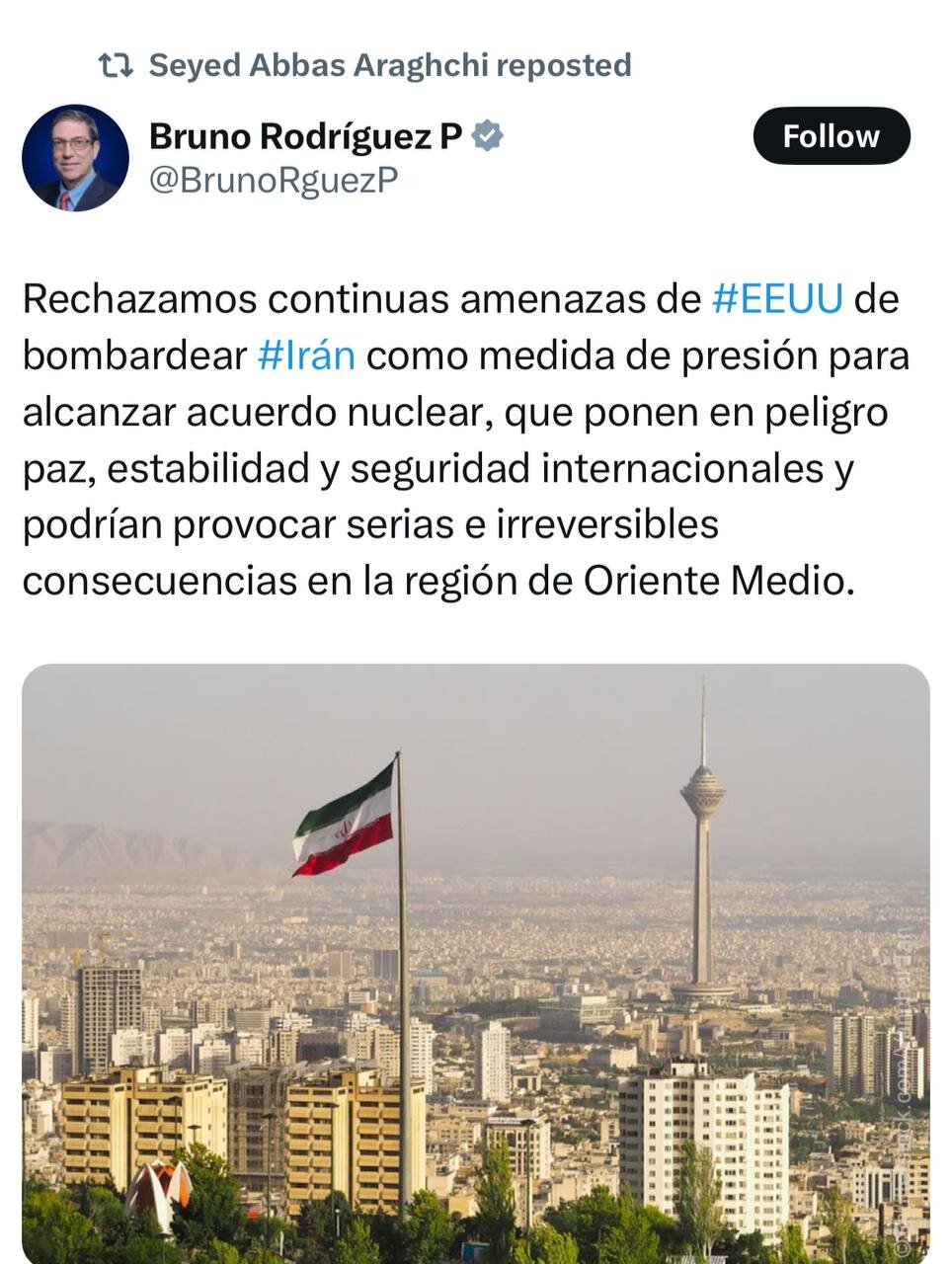 باز نشر پیام وزیر خارجه کوبا توسط عراقچی در شبکه اجتماعی ایکس باز نشر پیام وزیر خارجه کوبا توسط عراقچی در شبکه اجتماعی ایکس