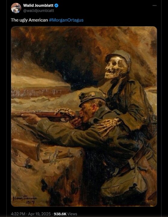 پاسخ سیاستمدار لبنانی به «اورتگاس» آمریکایی با تابلوی« سرباز و مرگ»