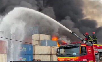 VIDEO: firefighting operation at Shahid Rajaee Port