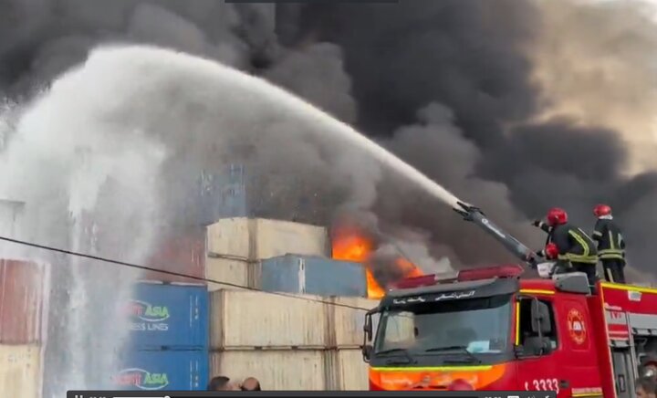 VIDEO: firefighting operation at Shahid Rajaee Port