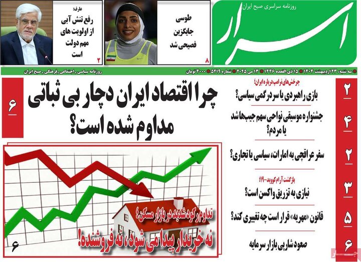 روزنامه‌های صبح سه‌شنبه ۲۳ اردیبهشت ۱۴۰۴