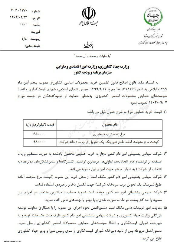 قیمت جدید مرغ زنده و گوشت مرغ منجمد اعلام شد