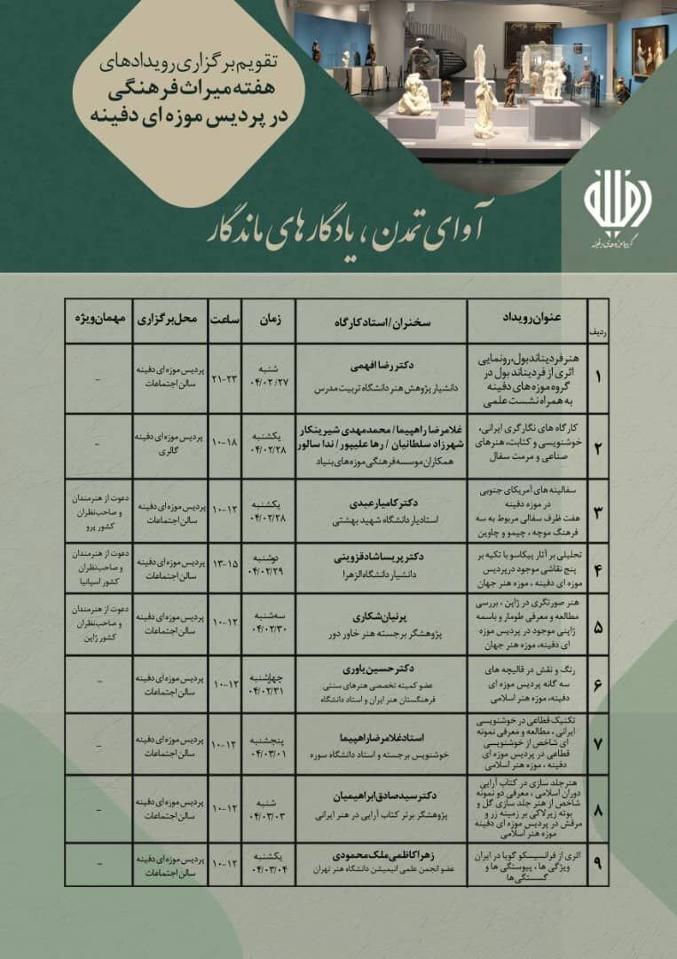 برنامههای گروه موزههای دفینه در هفته موزه و میراث فرهنگی اعلام شد