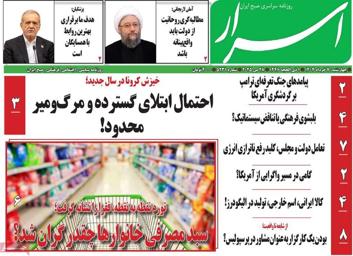روزنامه‌های صبح چهارشنبه هفتم خرداد ۱۴۰۴