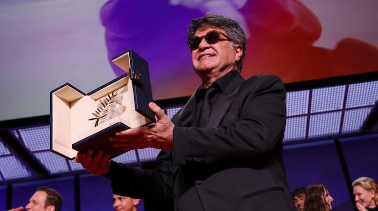 Jafar Panahi receives the Palme d'Or for 'It Was Just an Accident' at the Cannes Film Festival on May 24, 2025