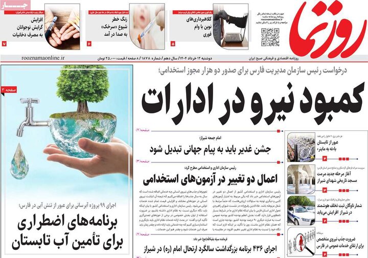 روزنامه‌های صبح دوشنبه ۱۲ خرداد ۱۴۰۴