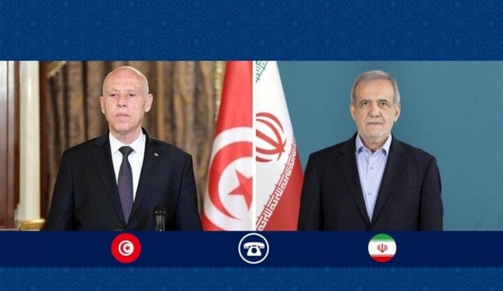 بزشكيان وقيس سعيّد يؤكدان على دعم القضية الفلسطينية بزشكيان وقيس سعيّد يؤكدان على دعم القضية الفلسطينية