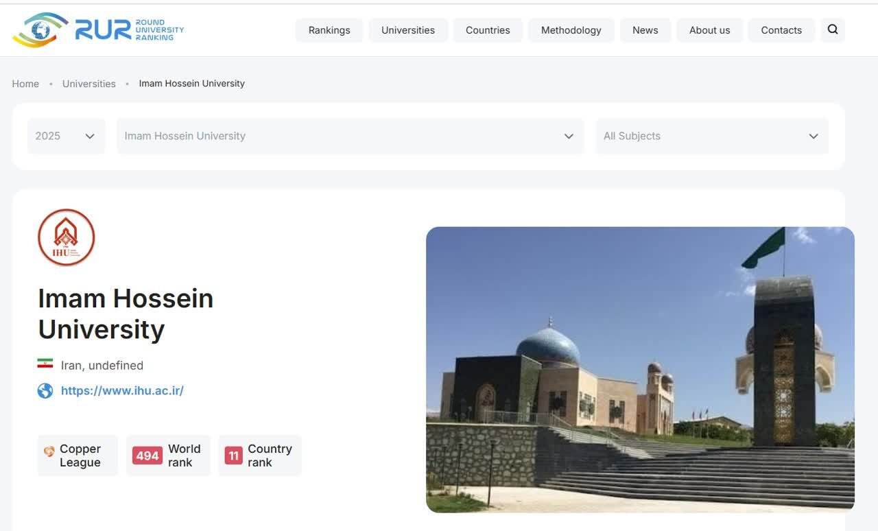 دانشگاه جامع امام حسین (ع) در میان 500 دانشگاه برتر جهان 2