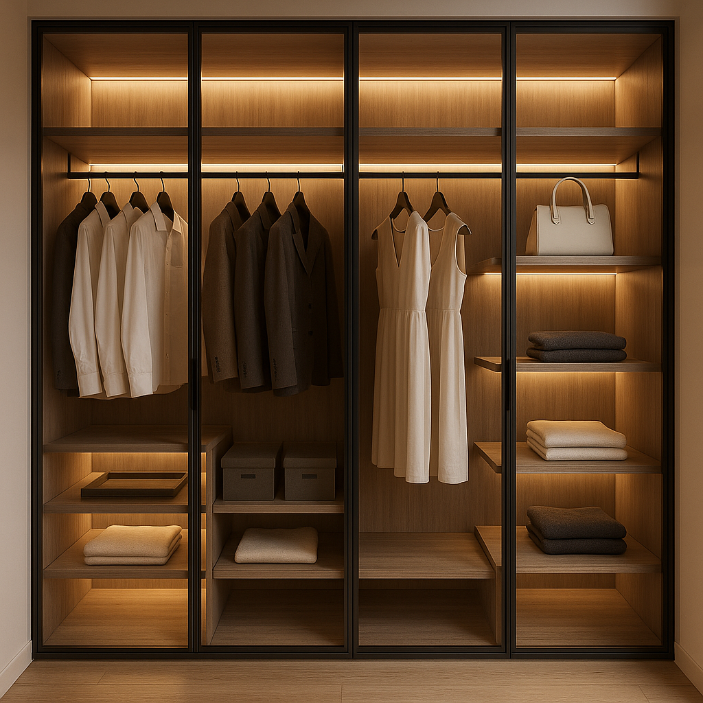 درب شیشه‌ای فریم لس در کابینت و کمد؛ ترکیبی از زیبایی و کارایی
