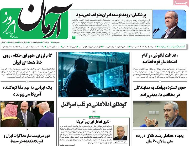 روزنامه‌های صبح چهارشنبه ۲۱ خرداد ۱۴۰۴