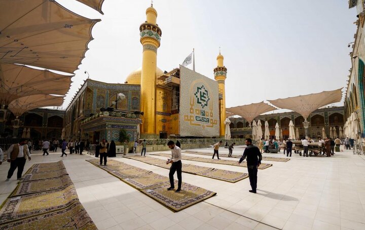 مفروش شدن حرم مطهر امام علی (ع) با ۳ هزار متر فرش فاخر کاشان