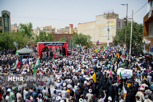 راهپیمایی جمعه خشم و نصر و تشییع پیکر ۵ شهید حمله رژیم صهیونی در قم