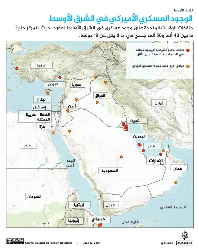 مختصات پایگاههای آمریکا در منطقه؛ حق مشروع ایران در پاسخ به تجاوزات