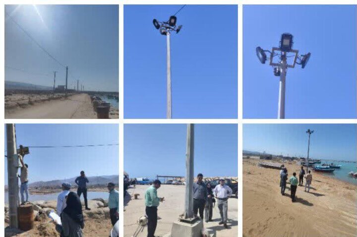 برق رسانی و احداث روشنایی در اسکلههای صیادی کری و چاه پهن