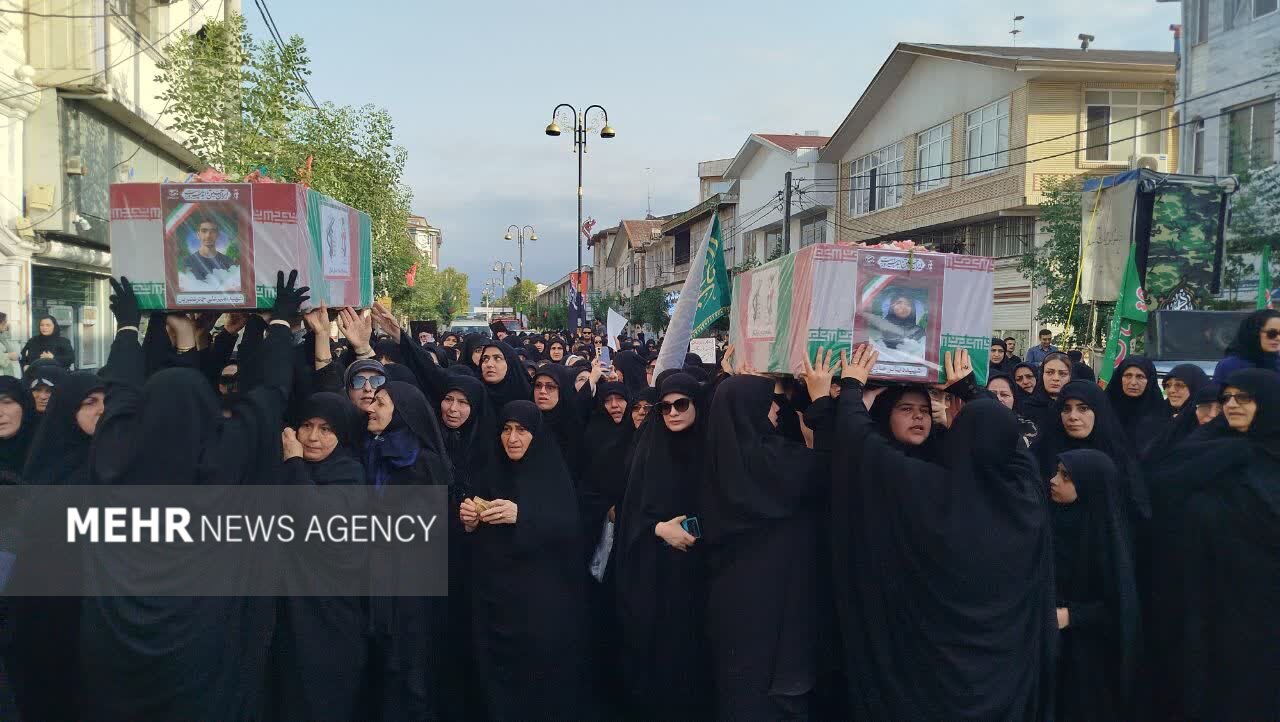 پیکر ۵ شهید تجاوز رژیم صهیونیستی در آستانه اشرفیه تشییع شد