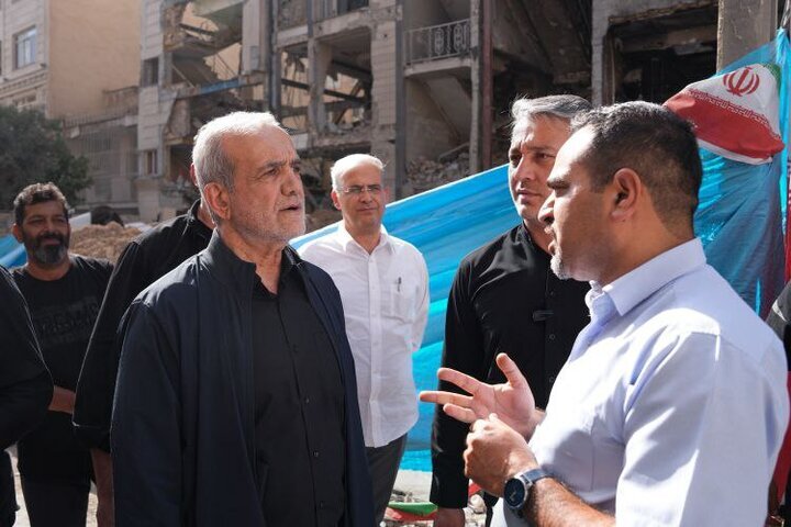 Pezeshkian visits areas targeted in Israeli attacks
