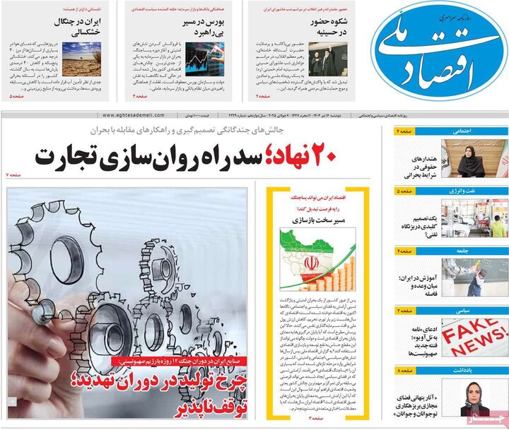 روزنامه‌های اقتصادی هشت شنبه