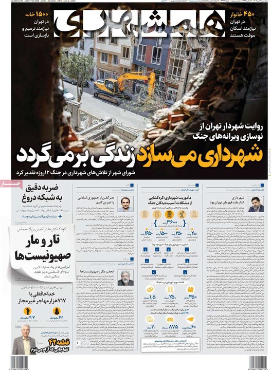 روزنامه‌های صبح چهارشنبه ۱۸ تیر ۱۴۰۴