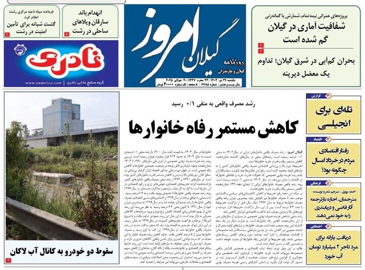 صفحه اول روزنامه های گیلان