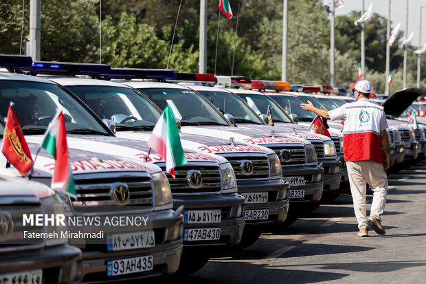 آیین بدرقه ناوگان امدادی و درمانی جمعیت هلالاحمر - اربعین ۱۴۰۴