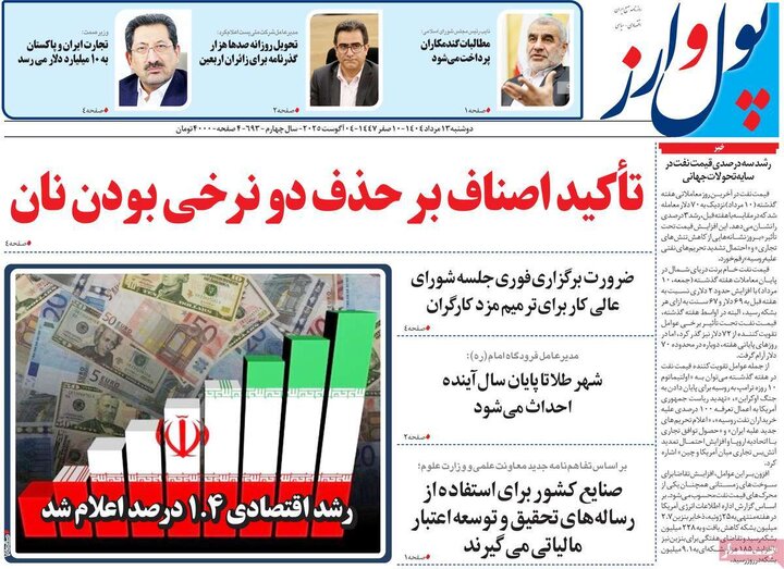 روزنامه های اقتصادی 13 مرداد