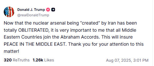 Trump's call for normalization between Middle Eastern countries and Israel