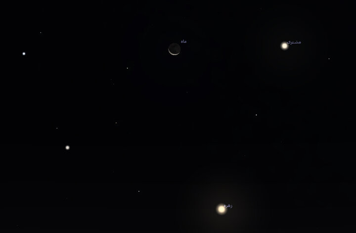 بزم سیارات در آسمان صبحگاهی ۲۹ مرداد؛ زهره، مشتری و ماه در یک قاب