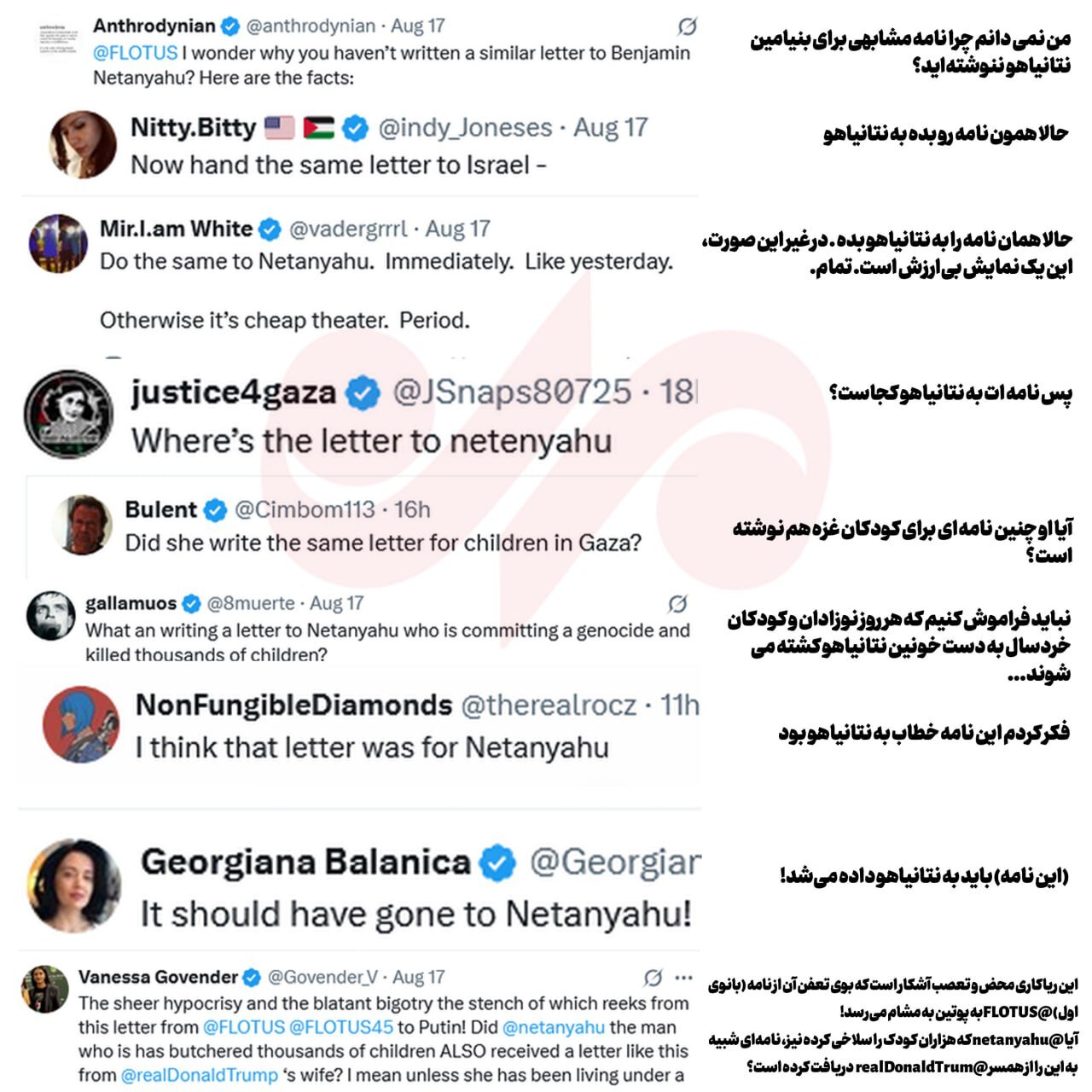 Users' ​sarcasm ⁢towards Melania ​Trump: 'Were is‍ your⁤ letter to Netanyahu?'
