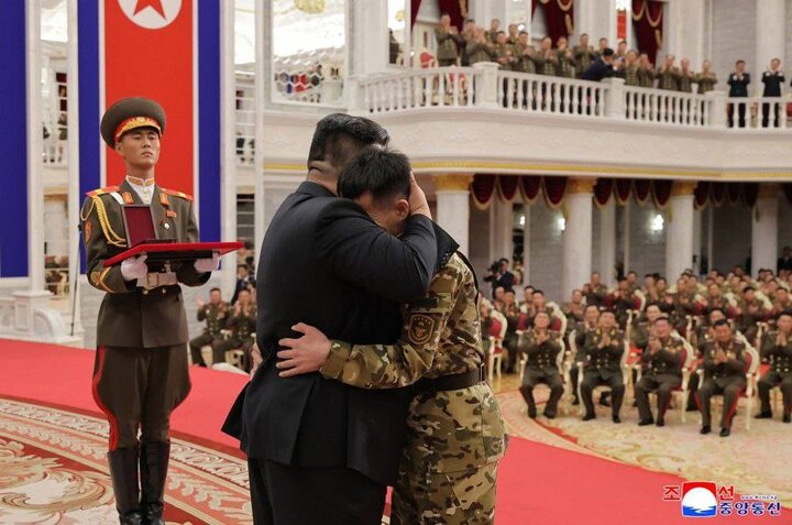 North Korean leader awarding military honors to soldiers in Ukraine conflict