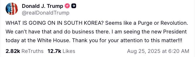 Trump remarks on apparent purge or revolution in South Korea