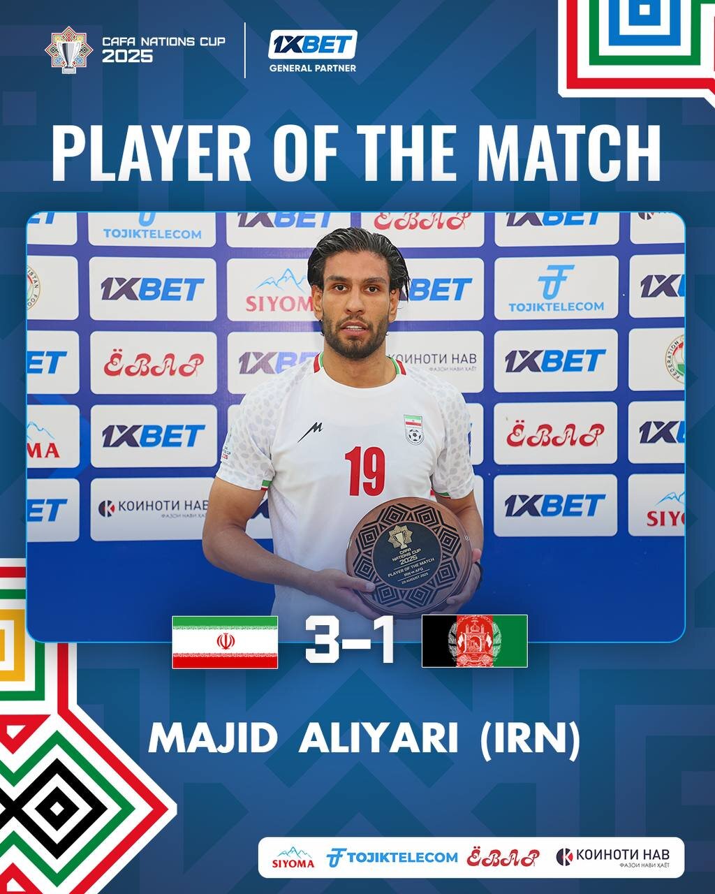 علیاری بهترین بازیکن دیدار ایران و افغانستان شد + عکس