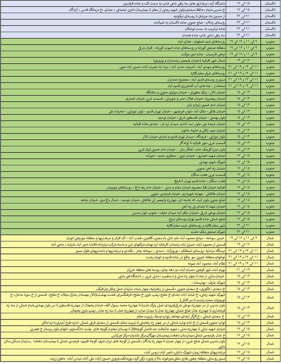جدول خاموشی برق استان قزوین