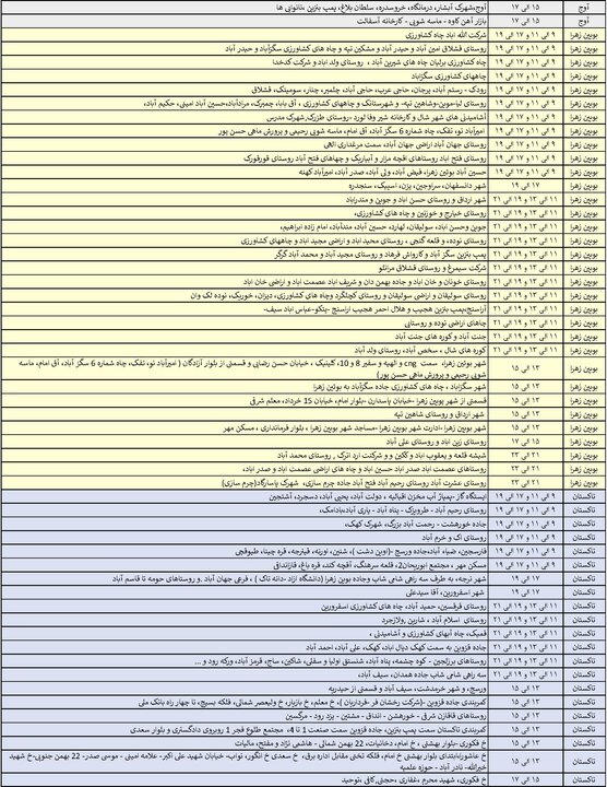 جدول خاموشی برق استان قزوین