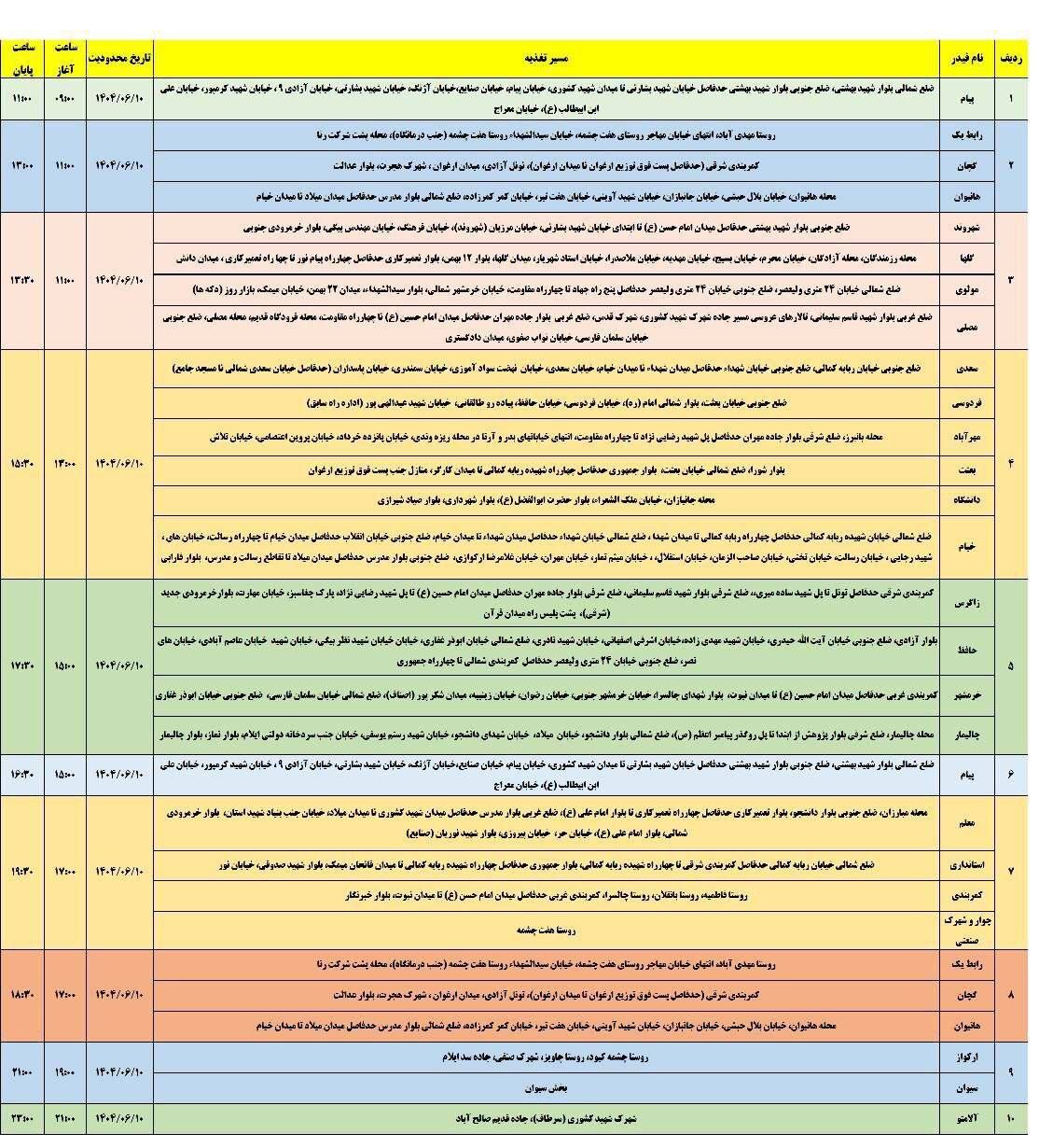 جدول محدودیت برق در استان ایلام اعلام شد
