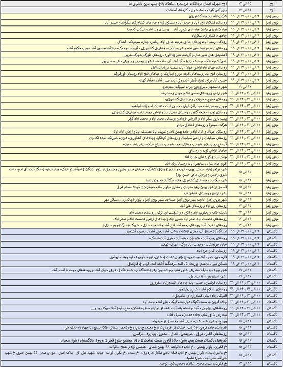 جدول خاموشی برق استان قزوین