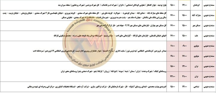 برنامه قطعی برق کردستان چهارشنبه ۱۲ شهریور ۱۴۰۴ اعلام شد