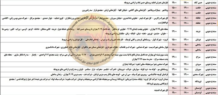 برنامه قطعی برق کردستان چهارشنبه ۱۲ شهریور ۱۴۰۴ اعلام شد